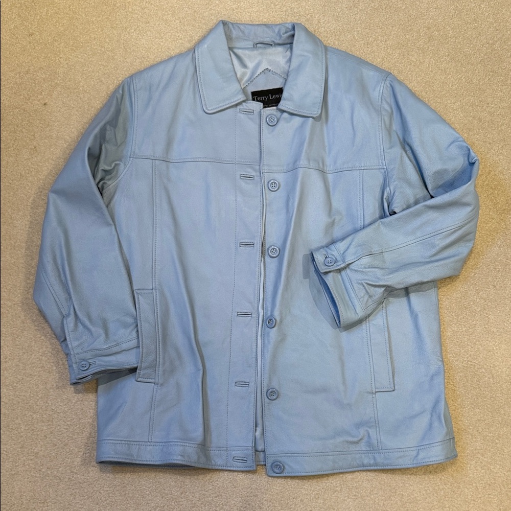 Terry Lewis Sky Blue Leather Jacket